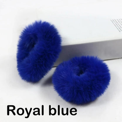 2Pcs Baby Girls Plush Elastic Hair Bands Small Rubber Band Hair Rings For Children Furry Scrunchies Hair Ties Hair Accessories