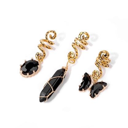 3pcs/set Crystal Hair Jewelry For Women Hexagonal Column Butterfly Charm Dreadlock Headwear Dangle Dreadlock Hair Accessories