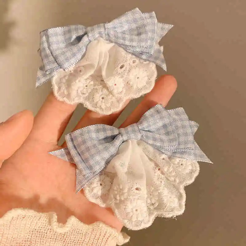 1 pair Sweet Girls Hair Clips Lace Pink Heart Lolita Bow Hairpin for Female Lolita Hair Clip Hair Accessories Barrettes Headwear