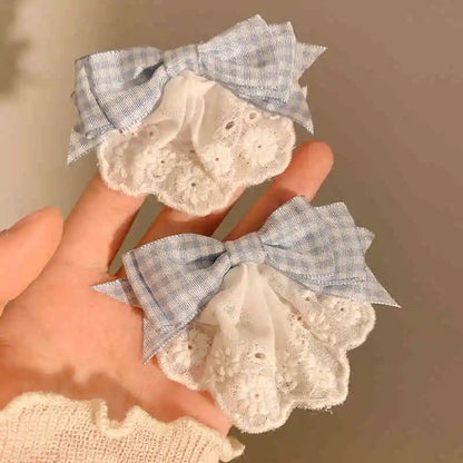 1 pair Sweet Girls Hair Clips Lace Pink Heart Lolita Bow Hairpin for Female Lolita Hair Clip Hair Accessories Barrettes Headwear