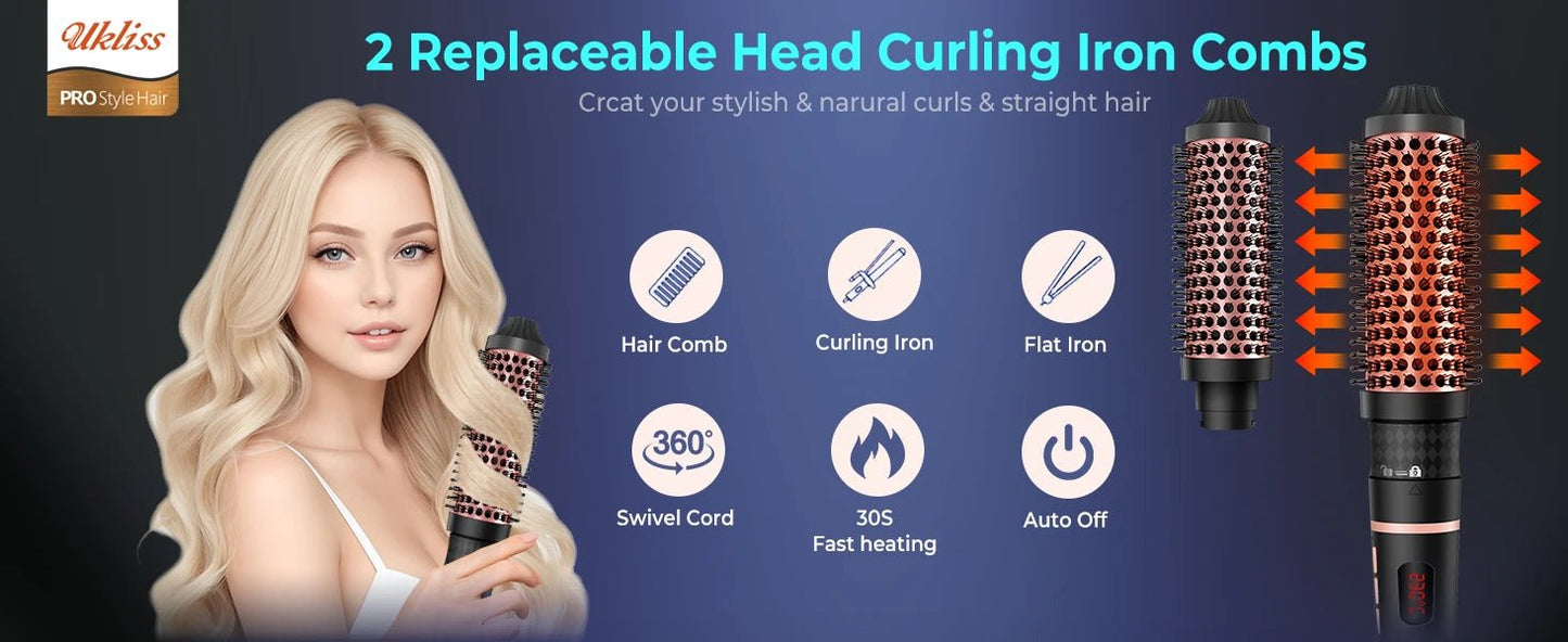 Replaceable Thermal Brush 1.5 Inch Ionic Heated Round Brush Creates Blowout Look Thermal Round Brush Curling Iron