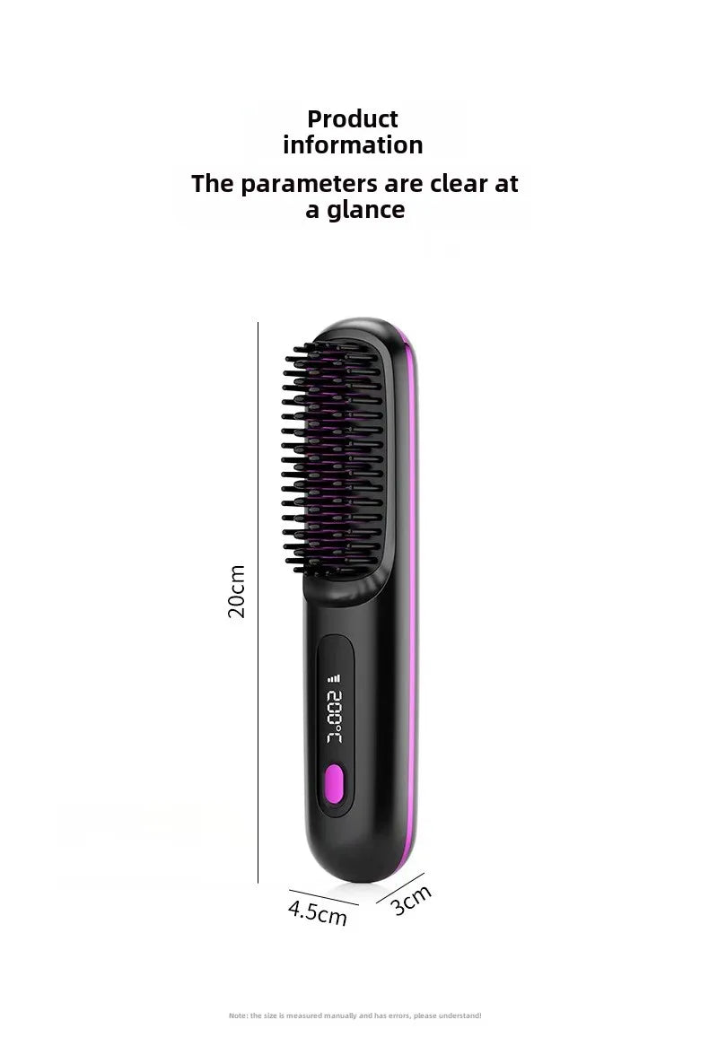 LCD Straight Hair Comb Portable Travel Hair Straightener Anti-Scald Heated Styling Brush USB Charging Cordless Hair Straightener