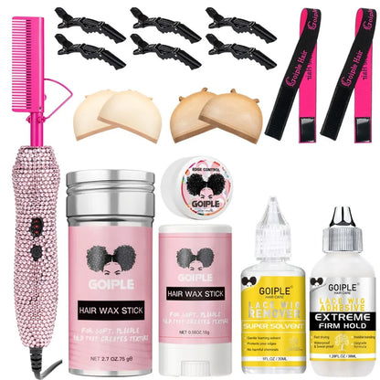 GOIPLE Electrical Heat Hair Straightener Hot Pressing Brush Styling Tool for Lace Front Wig Glue Hair Wax Stick Melting Spray