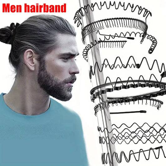 Unisex Black Elastic Non Slip Simple Metal Headbands For Men Women Wavy Hairband Spring Hair Hoop Fashion Hair Accessories