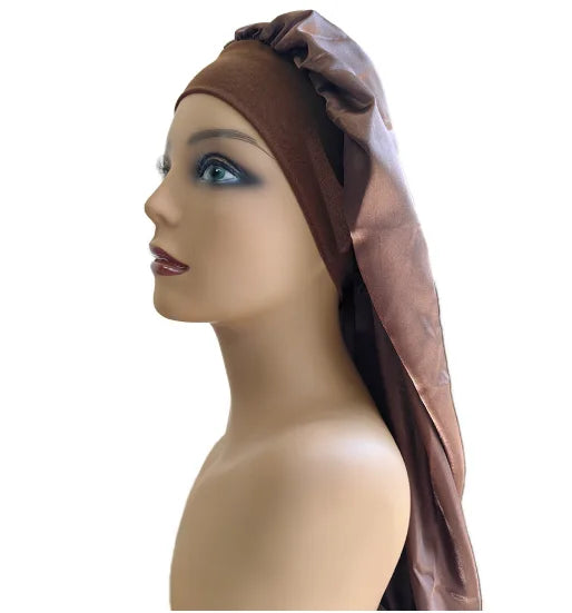 1Pc Simulated Silk Sleeping Hat Curly Hair Oversized Hat Braided Satin Hat Women's Silk Long Barrel Elastic Hairband Hat