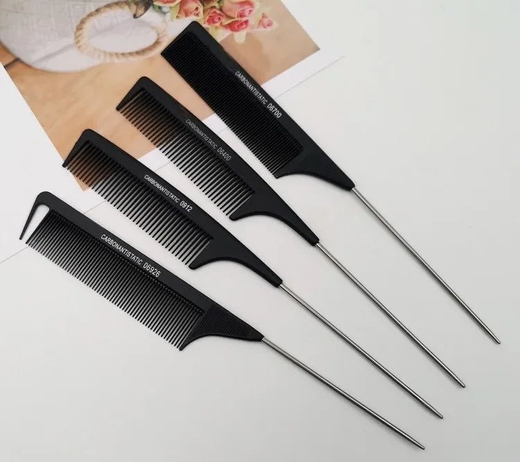 Professional Hair Tail Combs Stainless Steel Salon Cut Styling Comb Spiked Hair Care Styling Tools Barber Accessories Fine Teeth