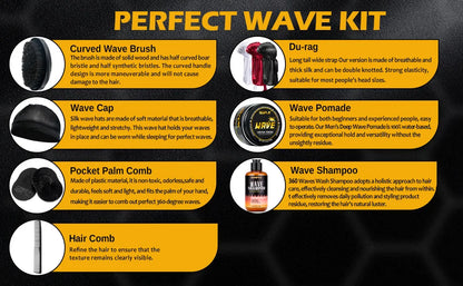 Wave Pomade 360 Wash Shampoo Kit for Men Black Strong Hold Deep Sport Waves Training Hair Cream Wavy Layered Control Silky Shine
