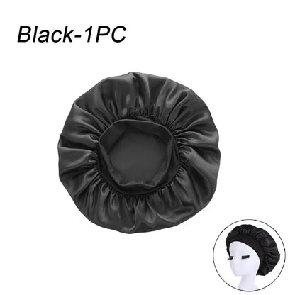 New Women's Satin Solid Wide-brimmed Sleeping Hat Unisex Head Wrap Elastic Band Cap Hair Care Bonnet Night Hat bonnet de nuit