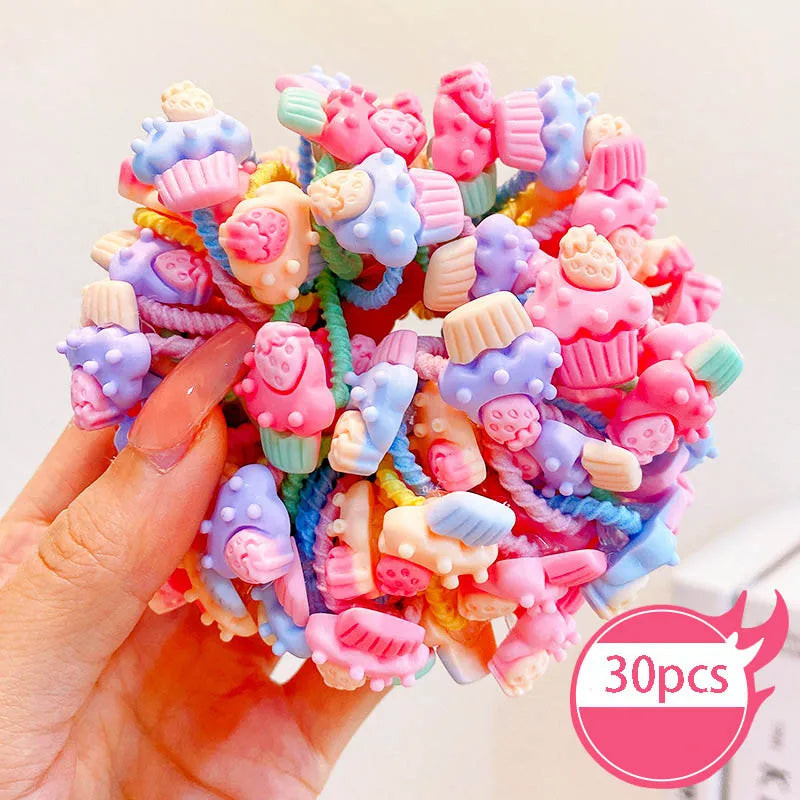 30pcs Children's Hair Circles Small Size Girl Cute Flower Non Harmful High Elastic Headband Baby Tied Little Jiujiu Rub