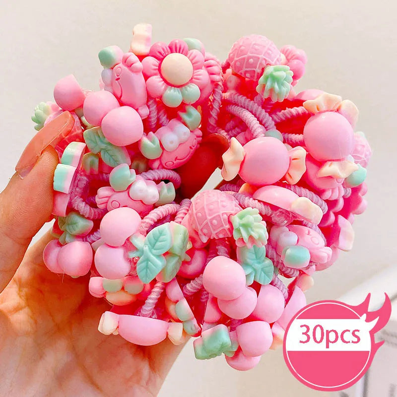 30pcs Children's Hair Circles Small Size Girl Cute Flower Non Harmful High Elastic Headband Baby Tied Little Jiujiu Rub