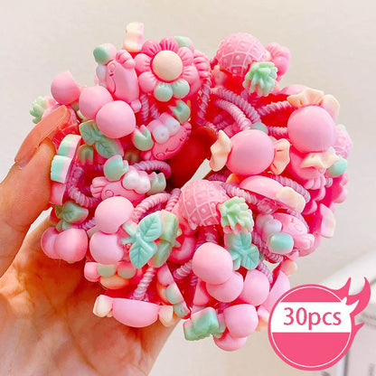 30pcs Children's Hair Circles Small Size Girl Cute Flower Non Harmful High Elastic Headband Baby Tied Little Jiujiu Rub