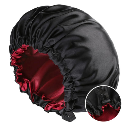 Fashionable Bonnet Solid Color Silky Satin Fabric Elastic Button Double Layer Sleep Hair Hat Women's Aily Home Casual Sleep Hat