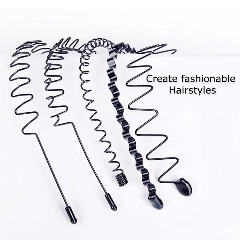 Unisex Black Elastic Non Slip Simple Metal Headbands For Men Women Wavy Hairband Spring Hair Hoop Fashion Hair Accessories