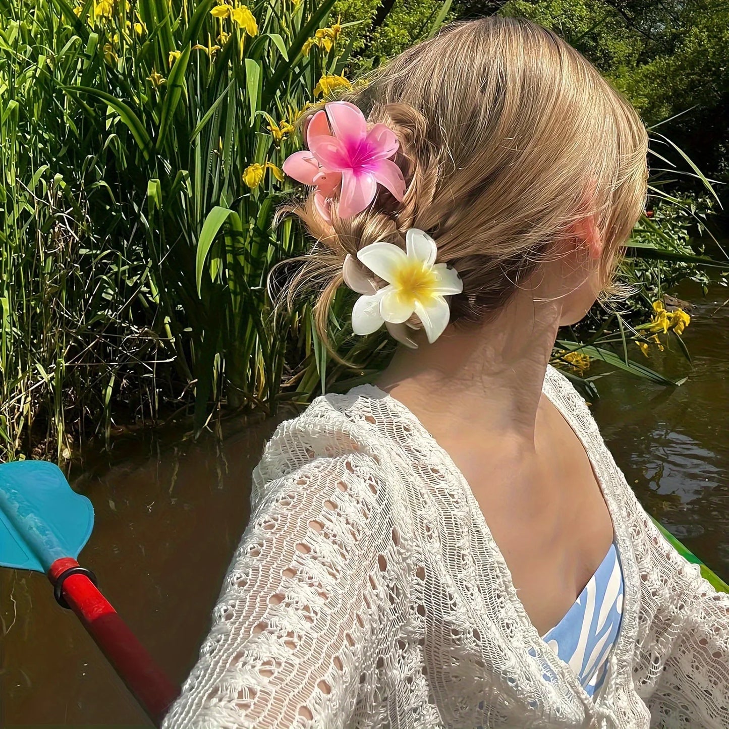 2/4PCS Fashion Women Flower Hair Clips Vacation Bohemia Egg Flower Shark Clips Barrettes Girls Large Hairpins Hair Accessories