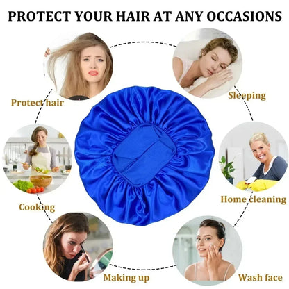 Women Satin Bonnet Hair Bonnet for Sleeping Hair Care Silk Bonnets Solid Wide-brimmed Sleeping Hat with Elastic Soft Band