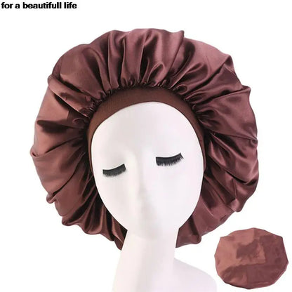 1pc New Fashion Women Satin Night Sleep Cap Hair Bonnet Hat Silk Head Cover Wide Elastic Band