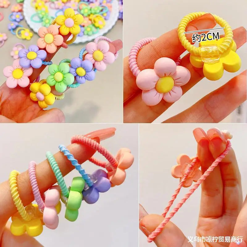 30pcs Children's Hair Circles Small Size Girl Cute Flower Non Harmful High Elastic Headband Baby Tied Little Jiujiu Rub