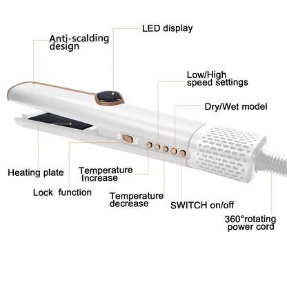 2in 1 LCD Display Professional Negative Ion Air Flow Straightening Hair Straightener Hair Dryer Hair Negative Ion Flat Iron