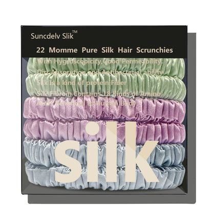 100% Pure Mulberry 6A Silk Hair Scrunchie Handmade Hairbands Women Girl Hair Accessories Pure Color Natural HairTies Box 6PCS