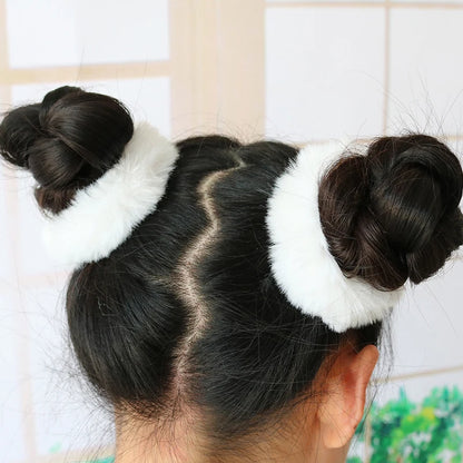 2Pcs Baby Girls Plush Elastic Hair Bands Small Rubber Band Hair Rings For Children Furry Scrunchies Hair Ties Hair Accessories