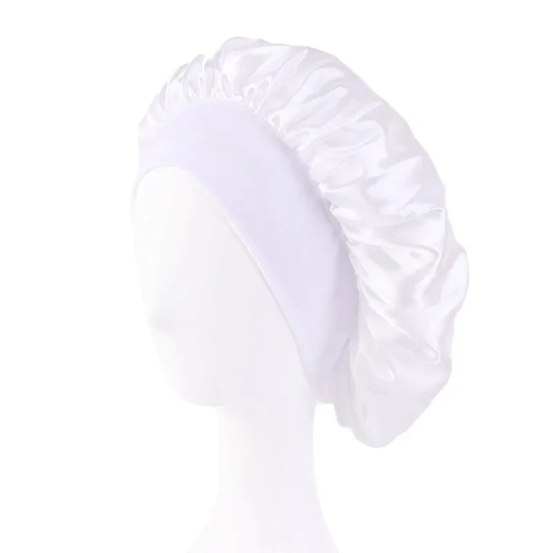 Women Satin Bonnet Hair Bonnet for Sleeping Hair Care Silk Bonnets Solid Wide-brimmed Sleeping Hat with Elastic Soft Band