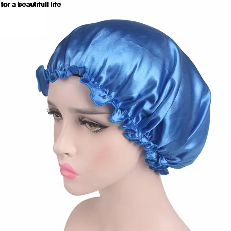 1pc New Fashion Women Satin Night Sleep Cap Hair Bonnet Hat Silk Head Cover Wide Elastic Band
