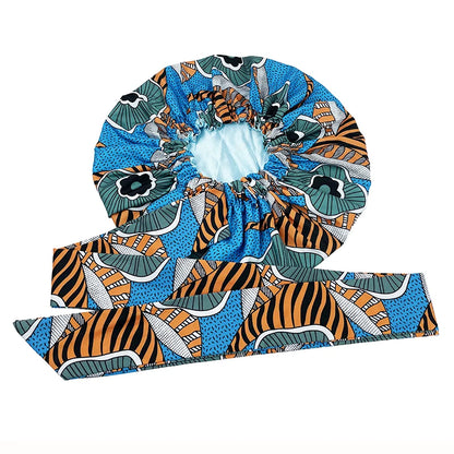 Elastic Band Large Satin Bonnet Sleeping Cap Women African Pattern Ankara Print Hat Adjustable Night Sleep Cap Soft Headcover