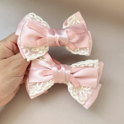 1 pair Sweet Girls Hair Clips Lace Pink Heart Lolita Bow Hairpin for Female Lolita Hair Clip Hair Accessories Barrettes Headwear