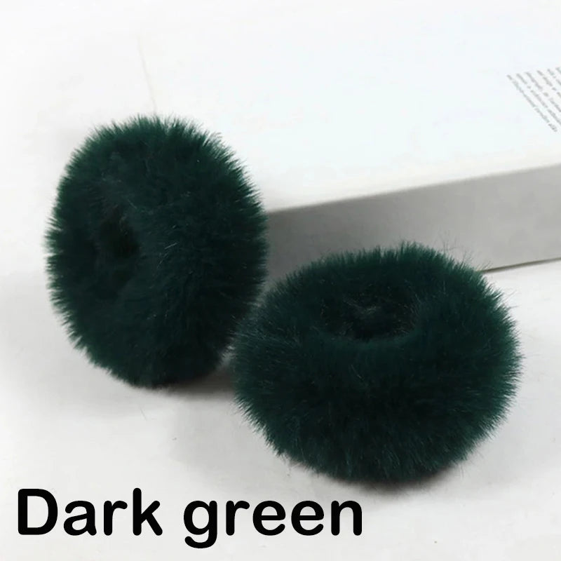 2Pcs Baby Girls Plush Elastic Hair Bands Small Rubber Band Hair Rings For Children Furry Scrunchies Hair Ties Hair Accessories