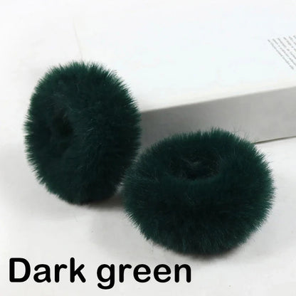 2Pcs Baby Girls Plush Elastic Hair Bands Small Rubber Band Hair Rings For Children Furry Scrunchies Hair Ties Hair Accessories