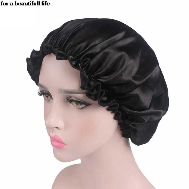 1pc New Fashion Women Satin Night Sleep Cap Hair Bonnet Hat Silk Head Cover Wide Elastic Band