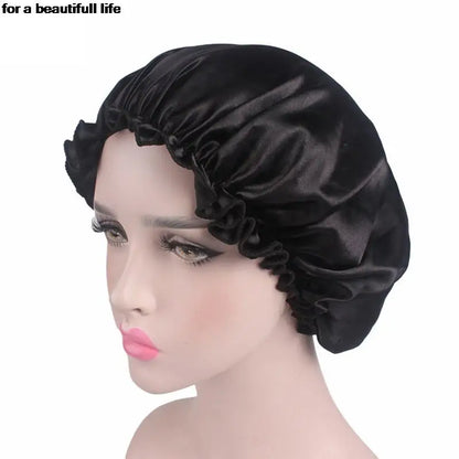 1pc New Fashion Women Satin Night Sleep Cap Hair Bonnet Hat Silk Head Cover Wide Elastic Band