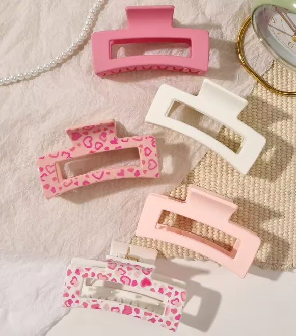 4 Pcs Pink Large Hair Claw Clips 3.4" Non-slip Big Square Matte for Women Girls, Strong Hold Banana Clips for Thick Thin Hair