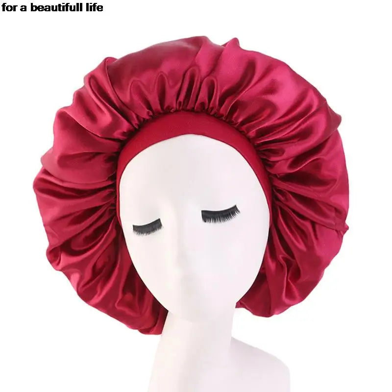 1pc New Fashion Women Satin Night Sleep Cap Hair Bonnet Hat Silk Head Cover Wide Elastic Band