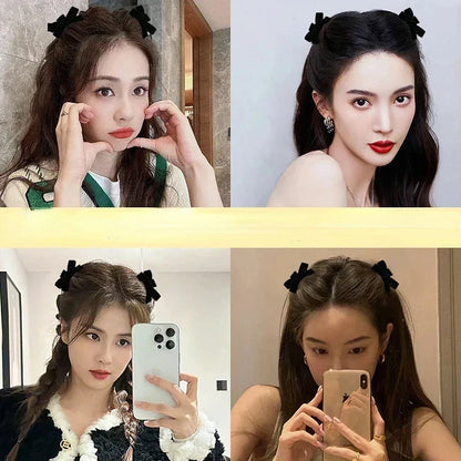 Korean 1/2pcs Sweet Black Red Bow Small Hair Claw Clip Princess Velvet Bow Hair Clip Claw Clamp Headwear Girls Women