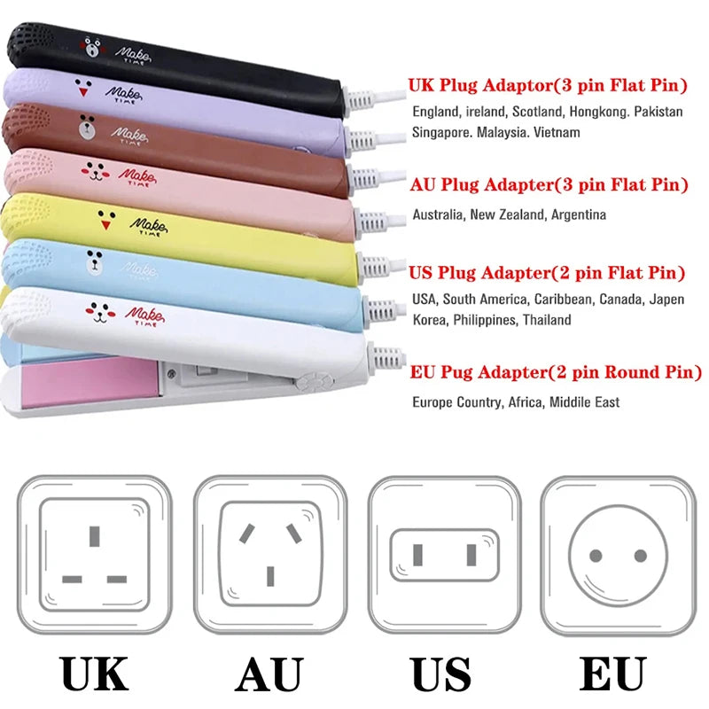2 in 1 Cartoon Portable Traveling Bangs Hair Splint Heating Curler Ceramic Plate Ionic Mini Flat Iron Hair Straightener