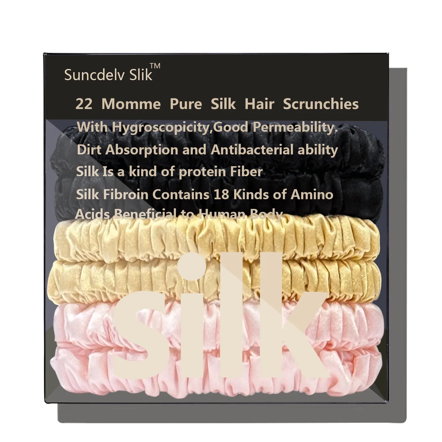 100% Pure Mulberry 6A Silk Hair Scrunchie Handmade Hairbands Women Girl Hair Accessories Pure Color Natural HairTies Box 6PCS