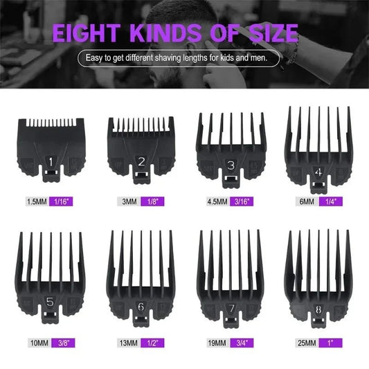 8Pcs/Set Professional Hair Cutting Guide Comb Clipper Limit Comb Trimmer Cutting Styling Tools Attachment Compatible 1.5mm-25mm