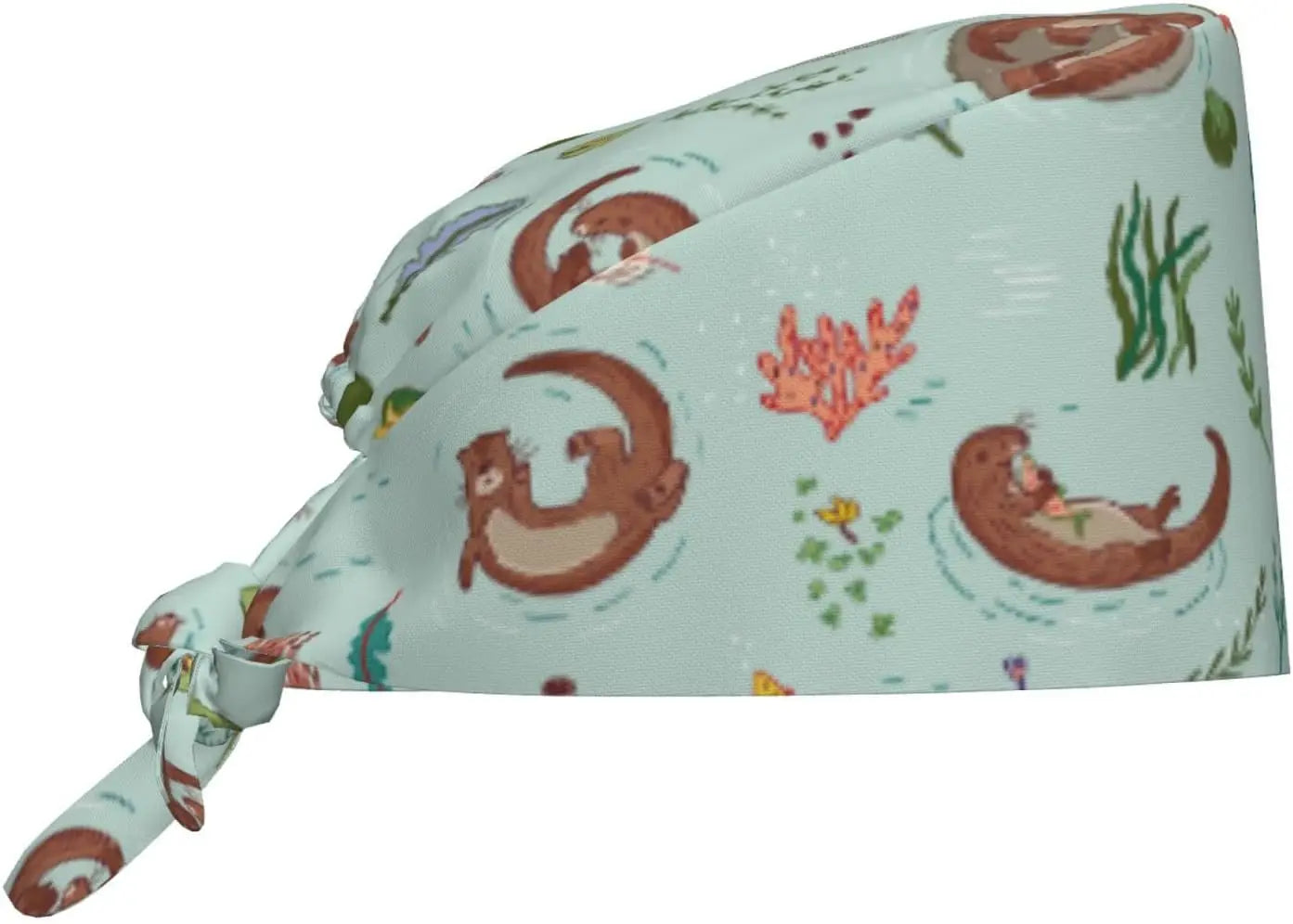Japanese Wave Cherry Blossoms Working Cap Scrub Cap with Sweatband Adjustable Unisex Women Tie Back Hat Nurse  Caps