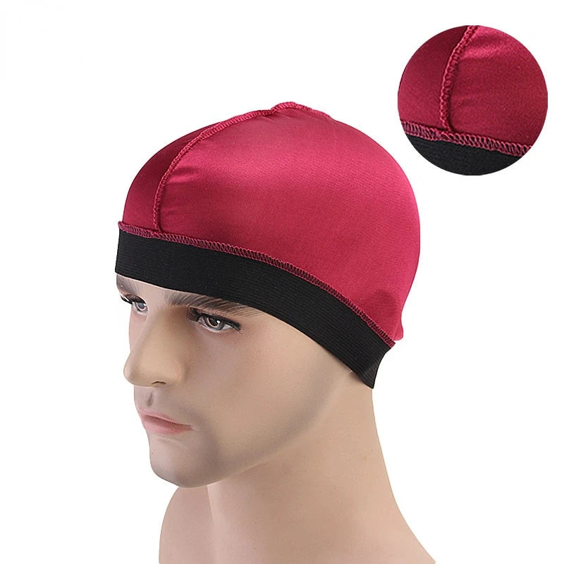 Silky Dome Cap For Making Wigs Men Satin Elastic Band Bandanas Bottom Cap Spandex Cooling Cap Silk Based Beanie Bonnet  Wave Cap