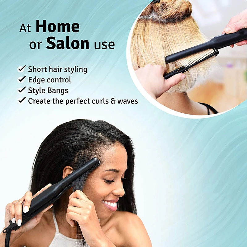 Professional Ceramic Flat Iron 2 in 1 Hair Straightener Short Hair Fluffy Pencil Hair Curler