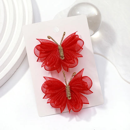 2pcs/set Butterfly Hair Clip Gradient Flocking Hairpins with Gold Color Cute Gauze Headwear Girls Children Hair Accessories Gift