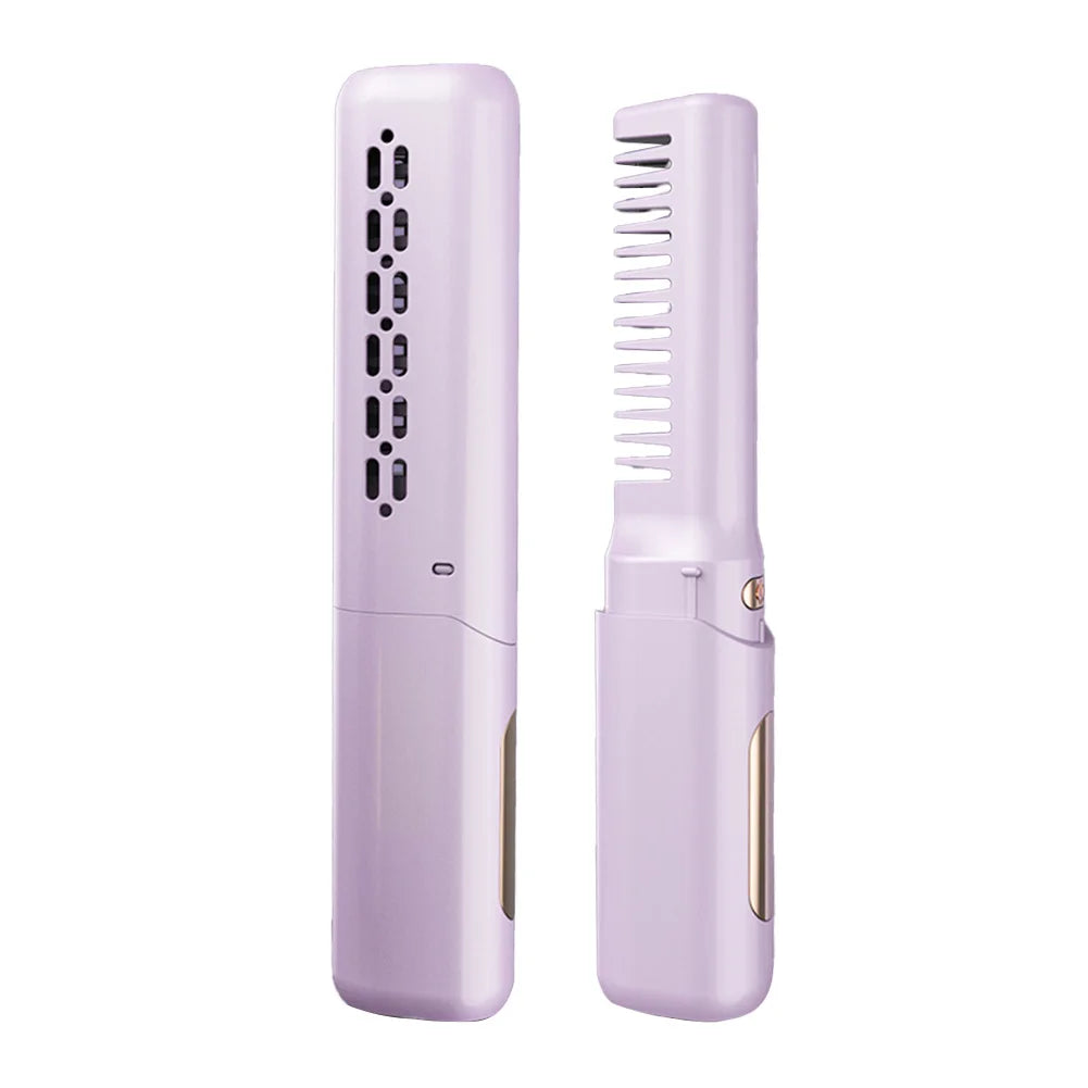 2-in-1 Wireless Hair Hot Comb Portable Mini Type-C Rechargeable Hair Straightener Fast Heating Hair Straightening Styling Tool
