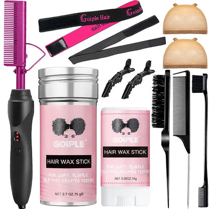 Electric Hot Heating Comb Curling Iron Pressing Comb for Wig Fast Heating Straightening Brush Hair Wax Stick Styling Tool Set