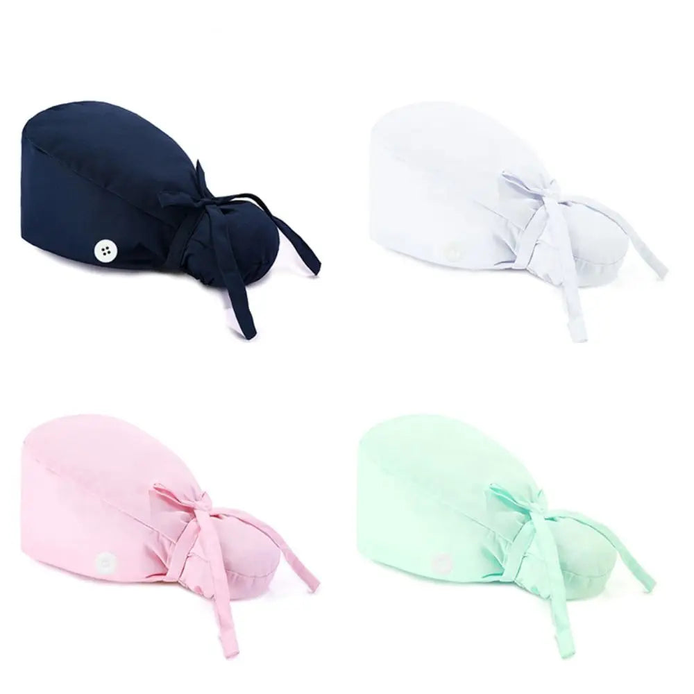 Adjustable Surgical Scrub Caps Working Cap Ponytail Holder Bouffant Nursing Hats With Buttons Long Hair Turban Hats Women & Men
