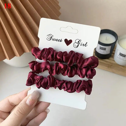 3Pcs/set Silk Satin Scrunchies Women Solid Color Hair Rope Elegant Ponytail Holder Rubber Band Elastic Hairband Hair Accessories