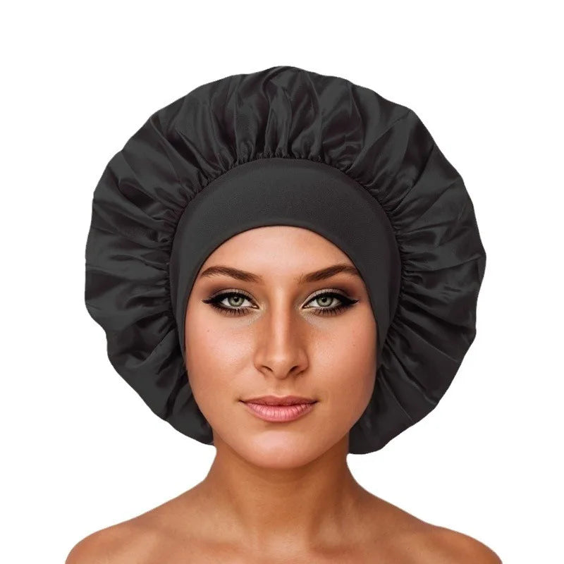 Women Satin Bonnet Hair Bonnet for Sleeping Hair Care Silk Bonnets Solid Wide-brimmed Sleeping Hat with Elastic Soft Band