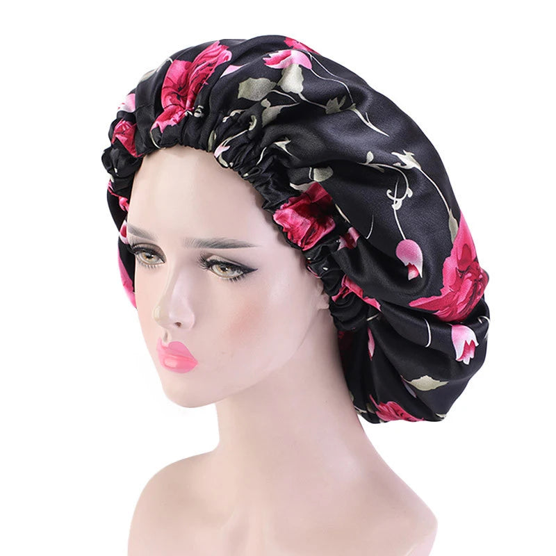 Extra Large Satin Lined Bonnet Women Big Size Beauty Print Satin Silk Bonnet Sleep Night Cap Head Cover Bonnet Hat Wholesale