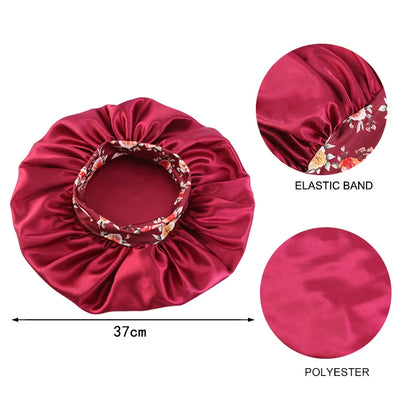 Women Extra Large Silky Satin Hair Bonnet Thick Hair Sleep Cap Elastic Band Beanie African Headwrap Flower Turban Chemo Caps