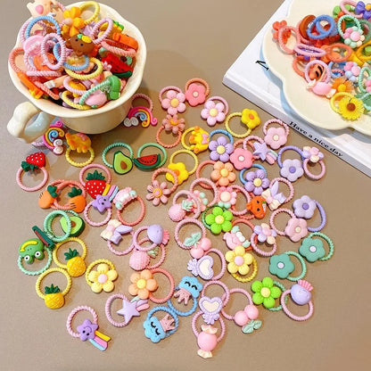 30pcs Children's Hair Circles Small Size Girl Cute Flower Non Harmful High Elastic Headband Baby Tied Little Jiujiu Rub